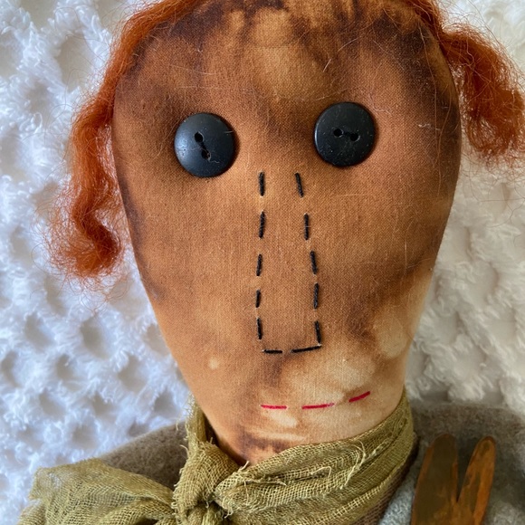 Primitive Handmade Folk Art Raggedy Ann Doll “Turnip” - Picture 2 of 10